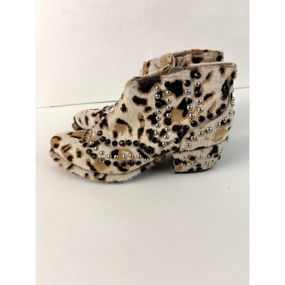 Free People Leopard Calf Hair Studded Rhinestone Ankle Boots EU 38 Boho Western - Picture 7 of 9